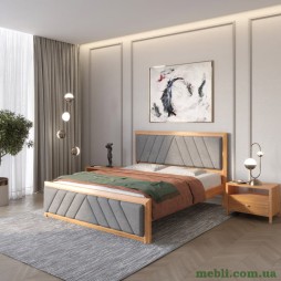 Односпальне дерев'яне ліжко Mebigrand Барселона Б2 Вільха/Аляска 93 (Сірий) 90х200