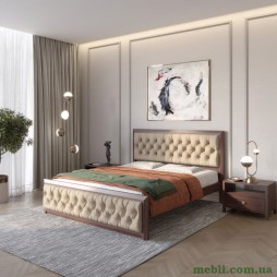 Односпальне дерев'яне ліжко Mebigrand Барселона Б3 Горіх темний/Аляска 23 (Бежевий) 80х190