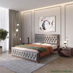 Односпальне дерев'яне ліжко Mebigrand Барселона Б3 Горіх темний/Аляска 93 (Сірий) 80х200