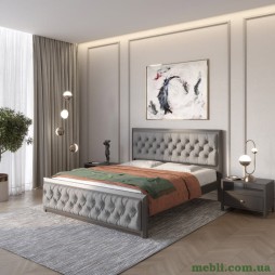 Односпальне дерев'яне ліжко Mebigrand Барселона Б3 Графітовий (RAL9011)/Аляска 93 (Сірий) 80х190
