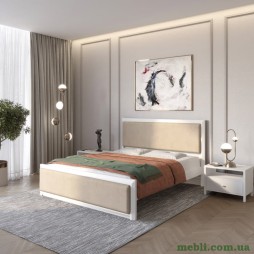 Односпальне дерев'яне ліжко Mebigrand Барселона Б4 Білий (RAL9003)/Аляска 23 (Бежевий) 90х190