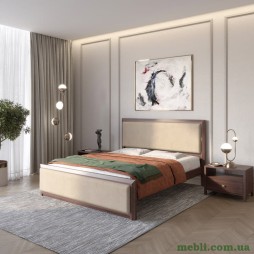 Односпальне дерев'яне ліжко Mebigrand Барселона Б4 Горіх темний/Аляска 23 (Бежевий) 80х200