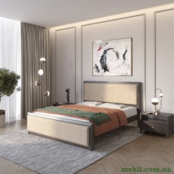 Односпальне дерев'яне ліжко Mebigrand Барселона Б4 Графітовий (RAL9011)/Аляска 23 (Бежевий) 80х200