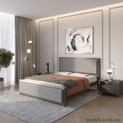 Односпальне дерев'яне ліжко Mebigrand Барселона Б4 Графітовий (RAL9011)/Аляска 93 (Сірий) 90х200