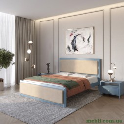 Односпальне дерев'яне ліжко Mebigrand Барселона Б4 Сіро-синій (S7010R90B)/Аляска 23 (Бежевий) 90х190
