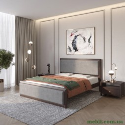 Односпальне дерев'яне ліжко Mebigrand Барселона Б4 Венге/Аляска 93 (Сірий) 90х200