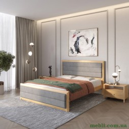 Односпальне дерев'яне ліжко Mebigrand Барселона Б5 Горіх світлий/Аляска 93 (Сірий) 90х190