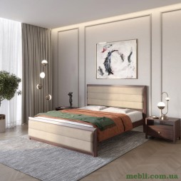 Односпальне дерев'яне ліжко Mebigrand Барселона Б5 Горіх темний/Аляска 23 (Бежевий) 90х200