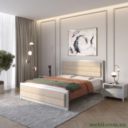 Односпальне дерев'яне ліжко Mebigrand Барселона Б5 Світло-сірий (RAL-7040)/Аляска 23 (Бежевий) 90х200