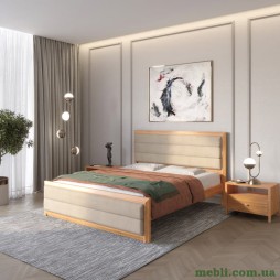 Односпальне дерев'яне ліжко Mebigrand Барселона Б5 Вільха/Аляска 23 (Бежевий) 80х200