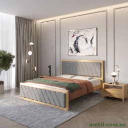 Односпальне дерев'яне ліжко Mebigrand Барселона Б6 Горіх світлий/Аляска 93 (Сірий) 80х200