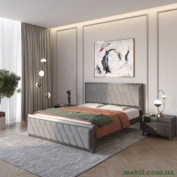 Односпальне дерев'яне ліжко Mebigrand Барселона Б6 Графітовий (RAL9011)/Аляска 93 (Сірий) 80х200