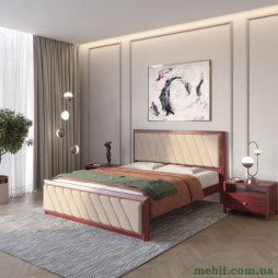 Односпальне дерев'яне ліжко Mebigrand Барселона Б6 Махонь/Аляска 23 (Бежевий) 80х200