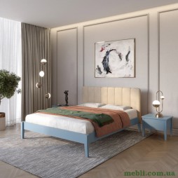 Односпальне дерев'яне ліжко Mebigrand Лондон ДК Сіро-синій (S7010R90B)/Аляска 23 (Бежевий) Б1 90х200