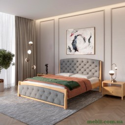 Односпальне дерев'яне ліжко Mebigrand Мехіко Горіх світлий/Аляска 93 (Сірий) 90х200