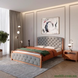 Односпальне дерев'яне ліжко Mebigrand Мехіко Коричневий (RAL8025)/Аляска 93 (Сірий) 90х200