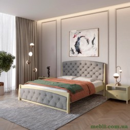 Односпальне дерев'яне ліжко Mebigrand Мехіко Оливковий (RAL1020)/Аляска 93 (Сірий) 80х190