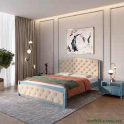 Односпальне дерев'яне ліжко Mebigrand Мехіко Сіро-синій (S7010R90B)/Аляска 23 (Бежевий) 80х190
