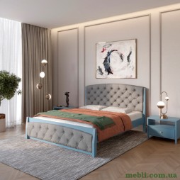 Односпальне дерев'яне ліжко Mebigrand Мехіко Сіро-синій (S7010R90B)/Аляска 93 (Сірий) 80х200