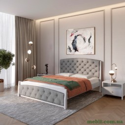 Односпальне дерев'яне ліжко Mebigrand Мехіко Світло-сірий (RAL7040)/Аляска 93 (Сірий) 90х200