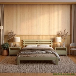 Односпальне дерев'яне ліжко Mebigrand Новара Оливковий (RAL1020) 90х190