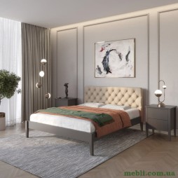 Односпальне дерев'яне ліжко Mebigrand Рим ДК Графітовий (RAL9011) /Аляска 23 (Бежевий) Б3 80х190