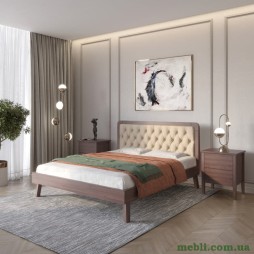Односпальне дерев'яне ліжко Mebigrand Токіо Горіх темний/Аляска 23 (Бежевий) 90х200