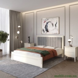 Односпальне дерев'яне ліжко Mebigrand Торонто Т1 Айворі (S0505Y30R)/Аляска 93 (сірий) 90х200