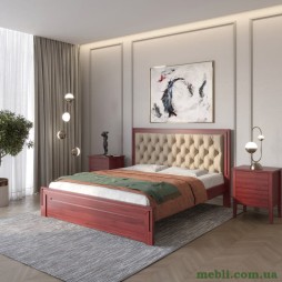 Односпальне дерев'яне ліжко Mebigrand Торонто Т3 Махонь/Аляска 23 (бежевий) 90х190