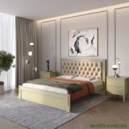 Односпальне дерев'яне ліжко Mebigrand Торонто Т3 Оливковий (RAL1020)/Аляска 23 (бежевий) 80х200
