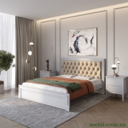 Односпальне дерев'яне ліжко Mebigrand Торонто Т3 Світло-сірий (RAL7040)/Аляска 23 (бежевий) 90х190