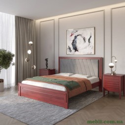 Односпальне дерев'яне ліжко Mebigrand Торонто Т6 Махонь/Аляска 93 (сірий) 90х190