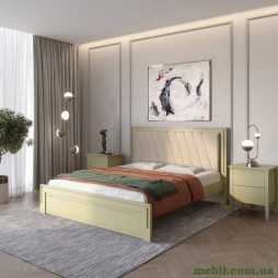 Односпальне дерев'яне ліжко Mebigrand Торонто Т6 Оливковий (RAL1020)/Аляска 23 (бежевий) 80х200