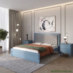 Односпальне дерев'яне ліжко Mebigrand Торонто Т6 Сіро-синій (S7010R90B)/Аляска 93 (сірий) 90х190
