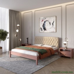 Односпальне дерев'яне ліжко Mebigrand Венеція ДК Горіх лісовий/Аляска 23 (Бежевий) 80х190