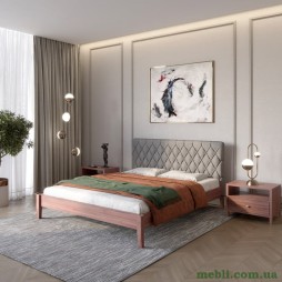 Односпальне дерев'яне ліжко Mebigrand Венеція ДК Горіх лісовий/Аляска 93 (Сірий) 80х200