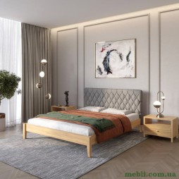 Односпальне дерев'яне ліжко Mebigrand Венеція ДК Горіх світлий/Аляска 93 (Сірий) 90х200