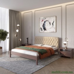 Односпальне дерев'яне ліжко Mebigrand Венеція ДК Горіх темний/Аляска 23 (Бежевий) 80х190