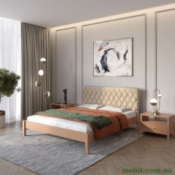 Односпальне дерев'яне ліжко Mebigrand Венеція ДК Коричневий (RAL8025)/Аляска 23 (Бежевий) 80х190
