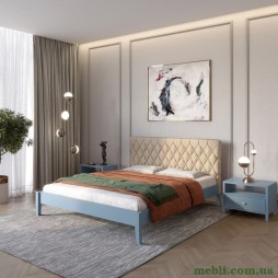 Односпальне дерев'яне ліжко Mebigrand Венеція ДК Сіро-синій (S7010R90B)/Аляска 23 (Бежевий) 80х190