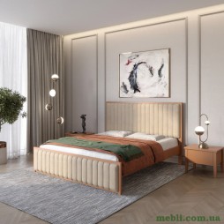 Односпальне дерев'яне ліжко Mebigrand Відень Коричневий (RAL8025)/Аляска 23 (Бежевий) 80х200