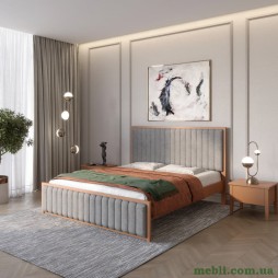 Односпальне дерев'яне ліжко Mebigrand Відень Коричневий (RAL8025)/Аляска 93 (Сірий) 90х200