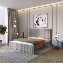 Односпальне дерев'яне ліжко Mebigrand Відень Сіро-синій (S7010R90B)/Аляска 93 (Сірий) 90х200