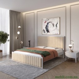 Односпальне дерев'яне ліжко Mebigrand Відень Світло-сірий (RAL7040)/Аляска 23 (Бежевий) 90х190