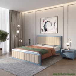 Полуторне дерев'яне ліжко Mebigrand Барселона Б1 Сіро-синій (S7010R90B)/Аляска 23 (Бежевий) 120х200