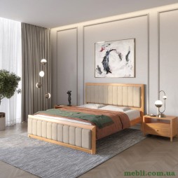 Полуторне дерев'яне ліжко Mebigrand Барселона Б1 Вільха/Аляска 23 (Бежевий) 120х190