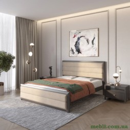 Полуторне дерев'яне ліжко Mebigrand Барселона Б5 Графітовий (RAL9011)/Аляска 23 (Бежевий) 120х200