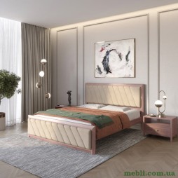 Полуторне дерев'яне ліжко Mebigrand Барселона Б6 Горіх лісний/Аляска 23 (Бежевий) 120х190