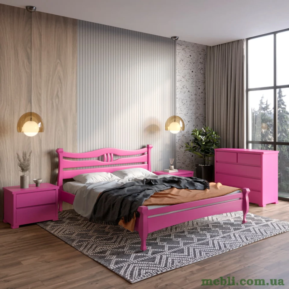 Полуторне дерев'яне ліжко Mebigrand Даллас Рожевий (S2060R30B) 120х200
