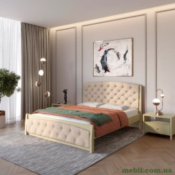 Полуторне дерев'яне ліжко Mebigrand Мехіко Оливковий (RAL1020)/Аляска 23 (Бежевий) 120х200